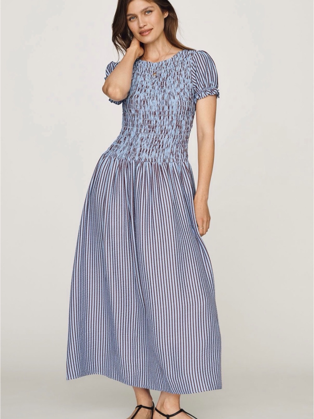 Anthropology Maeve Blue/Burgundy Stripe Dress